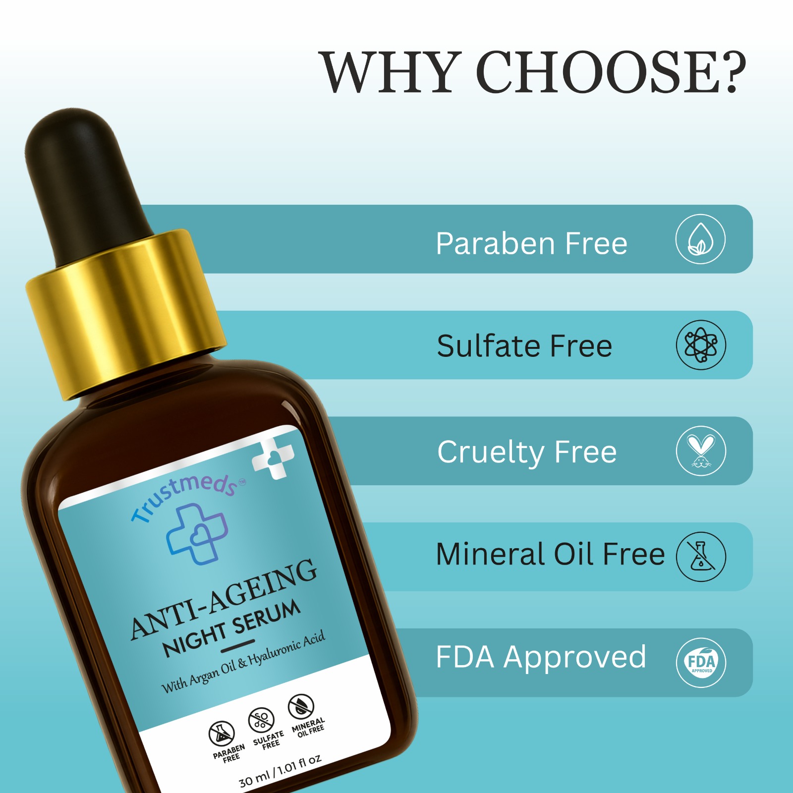 Trustmeds Anti-Ageing Night Serum with Argan Oil & Hyaluronic Acid view 3